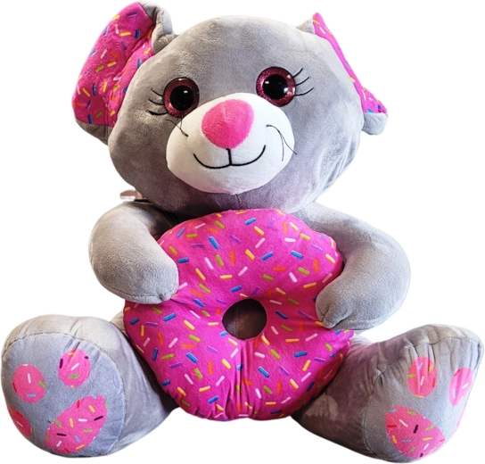 Pluchen muis met donut 25 cm – grijs