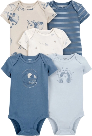 Carter’s rompers met korte mouw Blue Panda/Airplane voor jongens, 5 stuks, maat 56