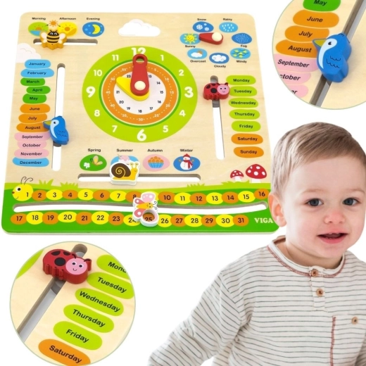 VIGA educatieve houten kalender voor kinderen – Engels
