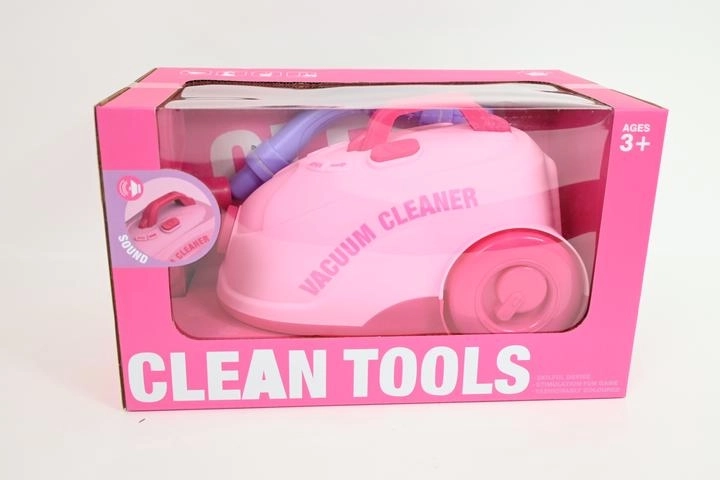Roze kinderstofzuiger op batterijen met geluidseffecten