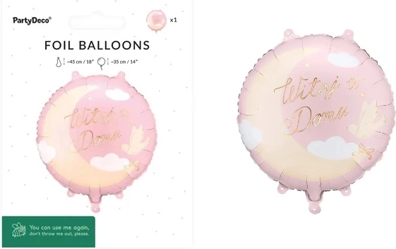 Folieballon pastille „Witaj w Domu“ roze 35 × 35 cm