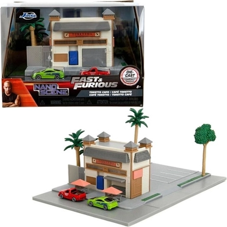 Jada Fast & Furious diorama Toretto’s Market and Café set 2 nano autootjes