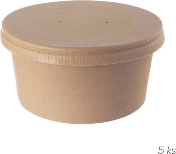 Papieren/PE kom Nature met deksel 14,5 cm (5 stuks)