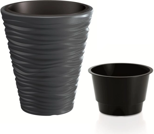 Bloempot Sand met inzetstuk 34,5 cm antraciet