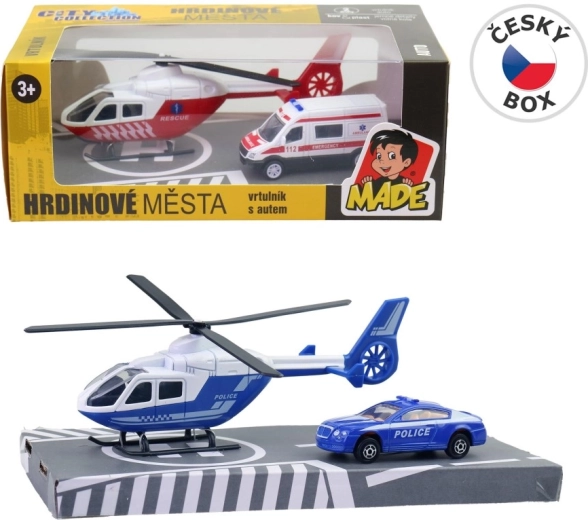 Reddingsset – metalen helikopter en ambulance