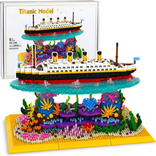 Titanic bouwset – model van een oceaanstoomschip op een koraalrif (3892 onderdelen)
