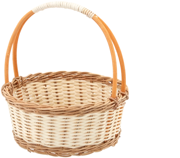 Rieten mand met handvat in natuurlijke kleur met witte details 25 × 11/27 cm