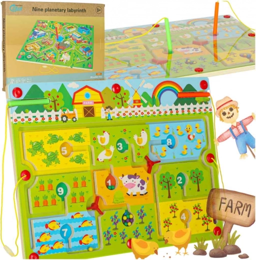 Magnetisch houten labyrintspel Boerderij voor 2 spelers
