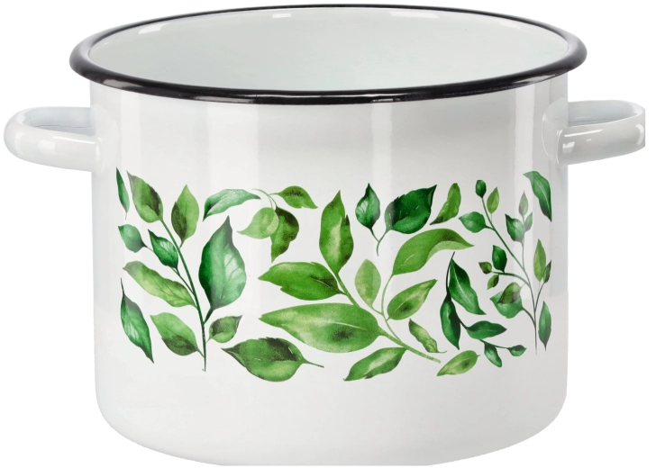 Geëmailleerde pan 5,5 l 22 cm wit met Ficus-motief