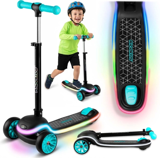 Driewieler kinderbalance-step met LED-paneel Ricokids Leddi – zwart‑turkoois