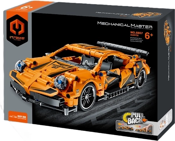 Im.master bouwset raceauto oranje 490 onderdelen met pull-back aandrijving