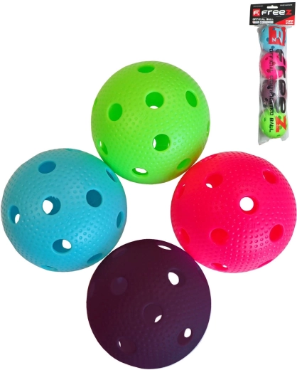 Freez gecertificeerde floorballballen IFF, set van 4 stuks – mix van kleuren