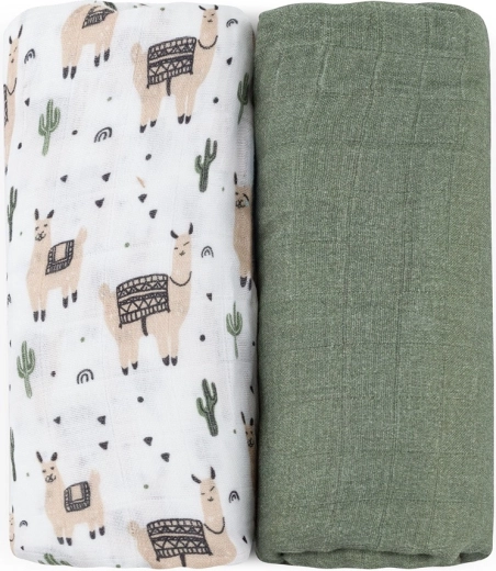 Petite & Mars bamboe mousseline doek (inbakerdoek) 2 st. Misty llama vibes 120 × 120 cm
