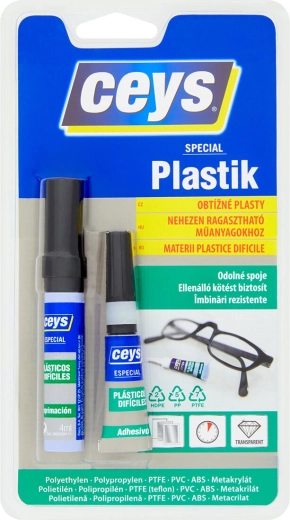 Lijm voor moeilijk te lijmen kunststoffen 3 g + 2 ml / 4 ml CEYS
