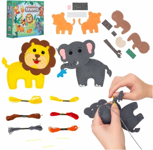 Creatieve set voor het naaien en borduren van vilten diertjes (6 stuks)