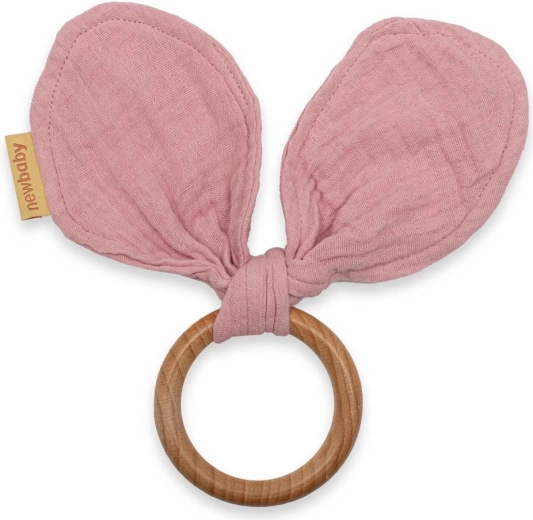 Bijtring met mousseline New Baby Ears roze