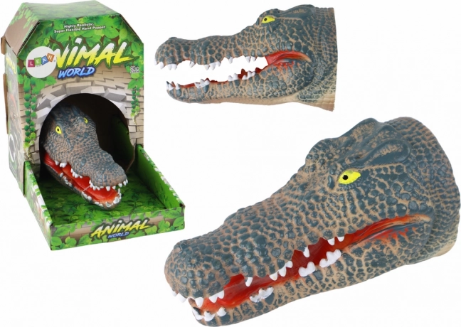 Rubberen handpop krokodil – realistisch grijs