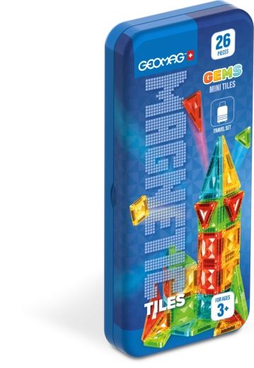 Geomag GEMS Mini Tiles 26 stukjes – magnetische bouwset in reisbox