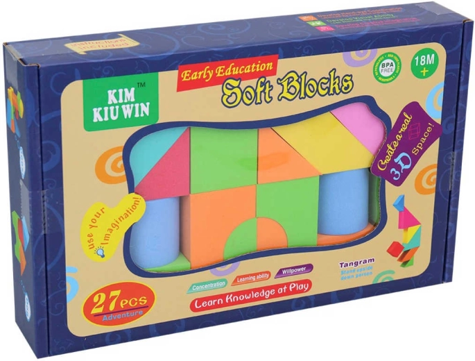 Gekleurde zachte schuimblokjes voor de allerkleinsten – set van 27 stuks in een doos