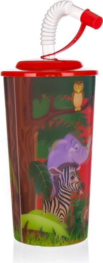 Plastic beker ZOO met deksel en rietje 470 ml