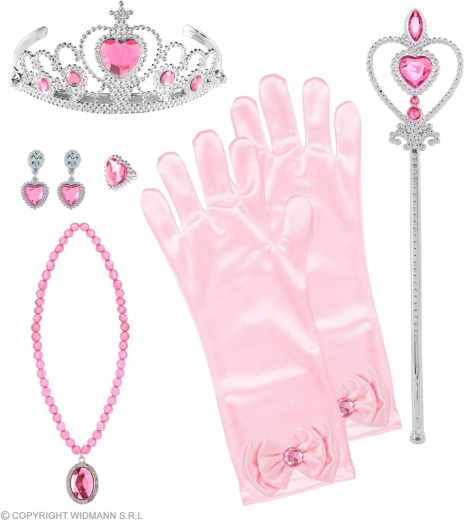Prinsessenset (tiara, handschoenen, ketting, oorbellen, scepter) - 1 stuk