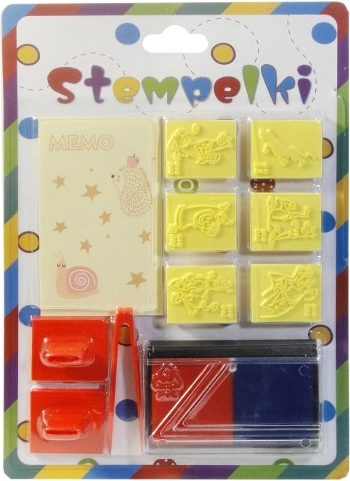 Kleurrijke stempelset met sponsje en pincet