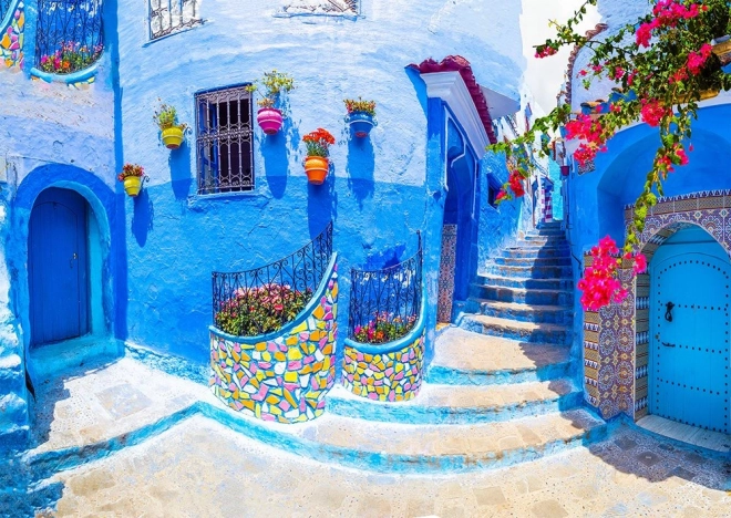 Puzzel Turkooise straat in Chefchaouen, 1000 stukjes