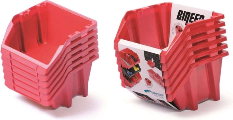 Set Bineer Short opbergboxen, 6 stuks, rood