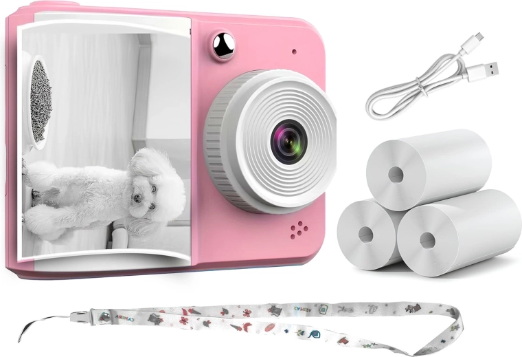 Instantcamera RENEW FORCE roze met thermisch printen en 3 rollen papier