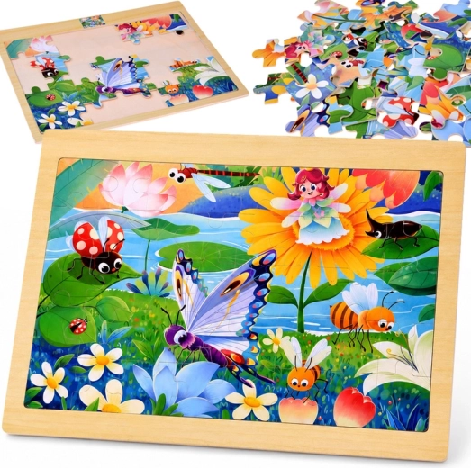 Houten puzzel zeemeermin en insecten – 40 stukjes