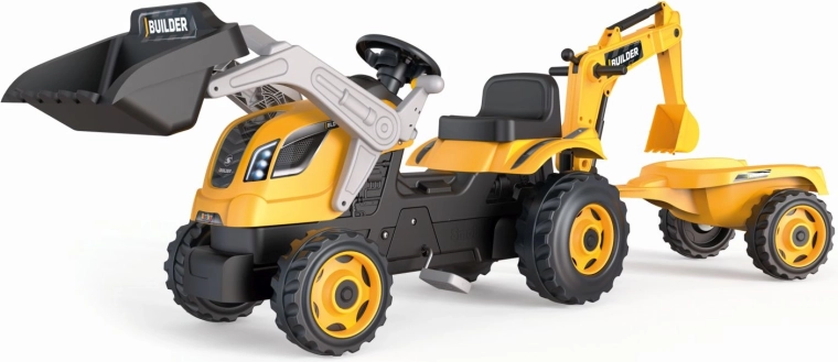 Pedaaltractor Builder Max met graafbak en aanhangwagen