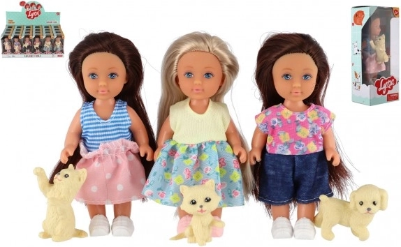 Pop met huisdiertje 12 cm in doos, 3 soorten