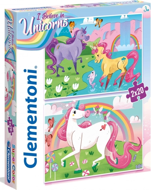CLEMENTONI puzzel ik geloof in eenhoorns 2×20 stukjes