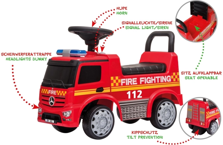 Loopauto en loopwagen Mercedes-Benz Antos brandweer 2-in-1