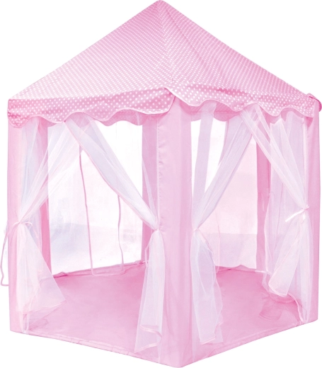 Roze kindertent in de vorm van een prinsessenkasteel