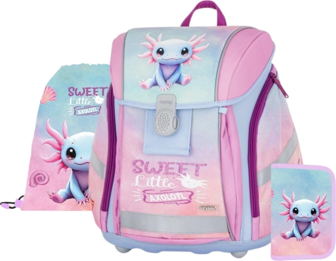 Schoolsset 3 stuks Premium Light Axolotl – lichte rugzak, gymsack en etui
