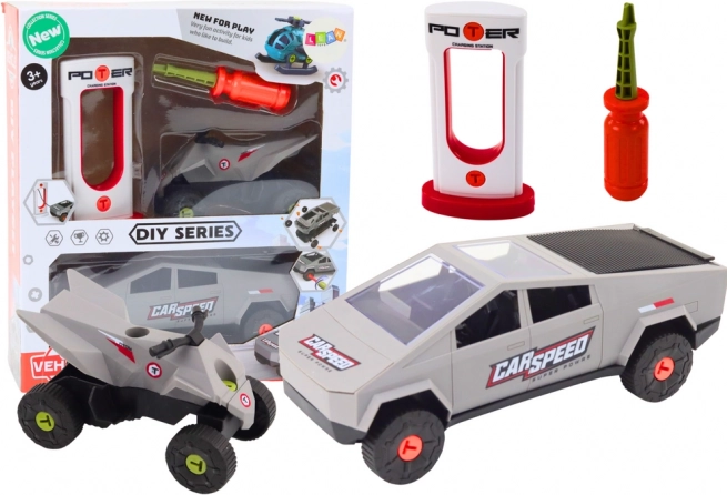 Moderne auto- en quadset om zelf te monteren (DIY) – grijs