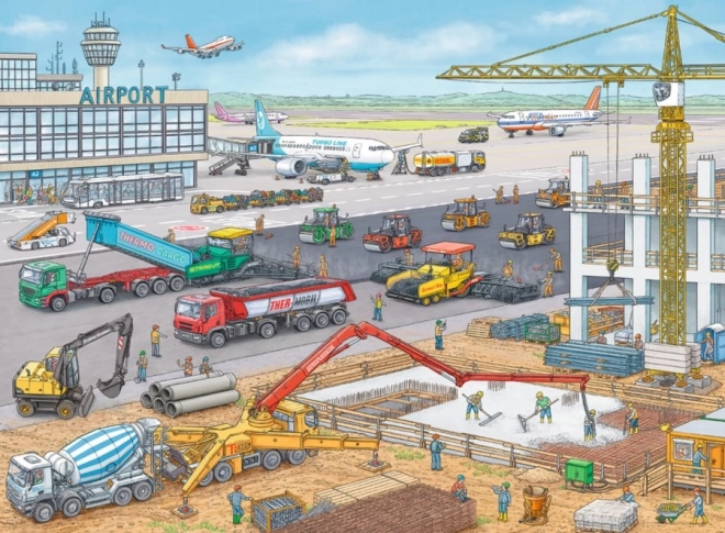 RAVENSBURGER kinderpuzzel bouwplaats op de luchthaven, 100 XXL-stukjes