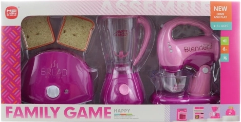 Kinder set keukenapparaten – roze broodrooster, mixer en klopper