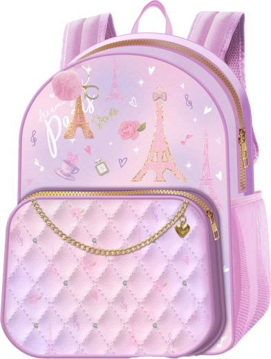 Kinder rugzak Deluxe Paris paars met decoratieve ketting