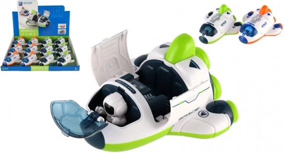 Plastic ruimteveer met kosmonaut op vliegwieldrijfkracht