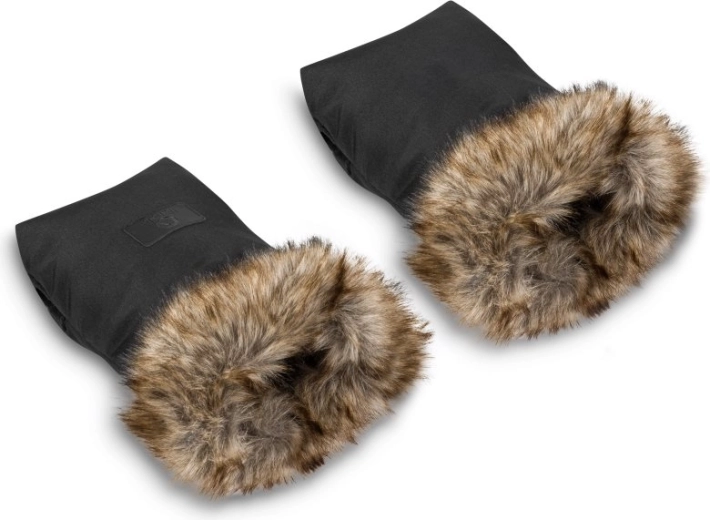 Universele handwarmer voor kinderwagen met bontrand Black LIONELO