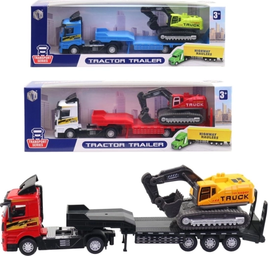 Metalen trekker met dieplader en graafmachine 26 cm