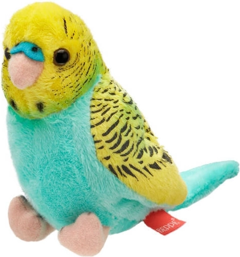 Pluchen parkiet turquoise-geel 13 cm