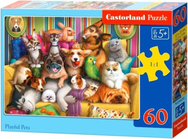 Puzzel 60 stukjes vrolijke dieren CASTORLAND