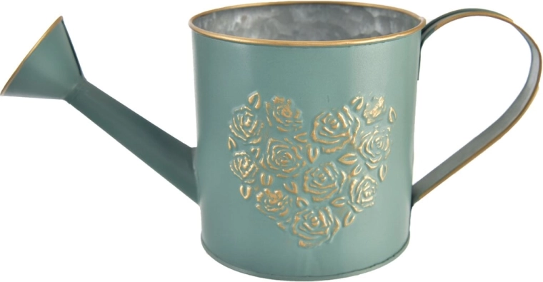 Decoratieve metalen gieter met hart, groen-goud