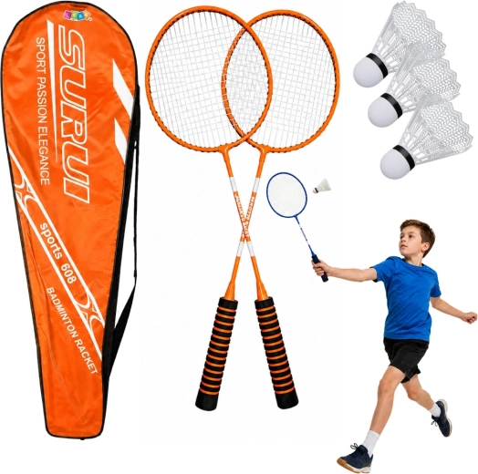 Badmintonset met 2 rackets, 3 shuttles en hoes, oranje