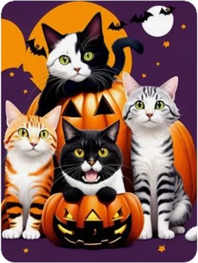 Diamond painting Halloween – katten en pompoenen 30 × 40 cm