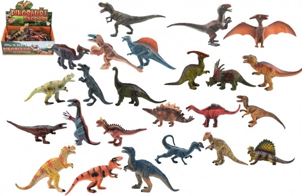 Plastic dinosaurussen 11–14 cm, mix van soorten in box (24 stuks)