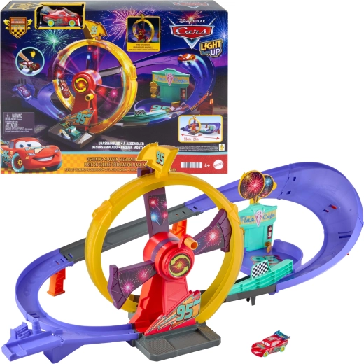 Mattel Disney Pixar Cars racebaan Vertrekfeest met lichtgevende Bliksem McQueen